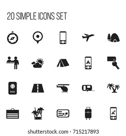 Set Of 20 Editable Holiday Icons. Includes Symbols Such As Compass, Vacation, Entrance And More. Can Be Used For Web, Mobile, UI And Infographic Design.