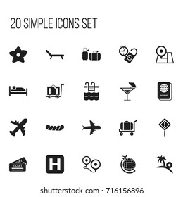 Set Of 20 Editable Holiday Icons. Includes Symbols Such As Rest Time, Basin, Cart And More. Can Be Used For Web, Mobile, UI And Infographic Design.