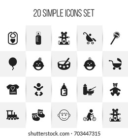 Set Of 20 Editable Infant Icons. Includes Symbols Such As Teddy, Plush Animal, Bear Toy And More. Can Be Used For Web, Mobile, UI And Infographic Design.