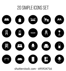 Set Of 20 Editable Interior Icons. Includes Symbols Such As Recliner, Divan, Bookrack And More. Can Be Used For Web, Mobile, UI And Infographic Design.