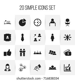 Set Of 20 Editable Job Icons. Includes Symbols Such As Staff Structure, Agreement, Speech And More. Can Be Used For Web, Mobile, UI And Infographic Design.