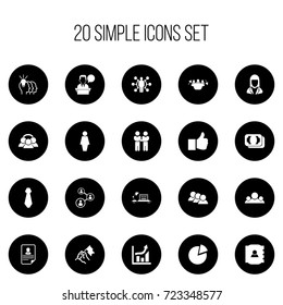 Set Of 20 Editable Job Icons. Includes Symbols Such As Like, Rally, Talking Man And More. Can Be Used For Web, Mobile, UI And Infographic Design.