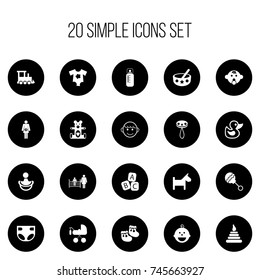 Set Of 20 Editable Kid Icons. Includes Symbols Such As Tower, Pacifier Sucking, Beanbag And More. Can Be Used For Web, Mobile, UI And Infographic Design.