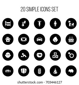 Set Of 20 Editable Kin Icons. Includes Symbols Such As Fish Tank, Moneybox, Child And More. Can Be Used For Web, Mobile, UI And Infographic Design.