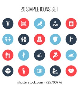 Set Of 20 Editable Kin Icons. Includes Symbols Such As Balcony, Fried Chicken, Sweeper And More. Can Be Used For Web, Mobile, UI And Infographic Design.