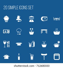 Set Of 20 Editable Kitchen Icons. Includes Symbols Such As Desk, Multicooker, Dining Table And More. Can Be Used For Web, Mobile, UI And Infographic Design.