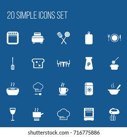 Set Of 20 Editable Kitchen Icons. Includes Symbols Such As Cuisine Tools, Cooking Cap, Kitchen Shovel And More. Can Be Used For Web, Mobile, UI And Infographic Design.