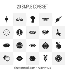 Set Of 20 Editable Kitchenware Icons. Includes Symbols Such As Nectarine, Beet, Cherry And More. Can Be Used For Web, Mobile, UI And Infographic Design.