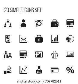 Set Of 20 Editable Logical Icons. Includes Symbols Such As Monitoring, Trading Purse, Credit Card And More. Can Be Used For Web, Mobile, UI And Infographic Design.