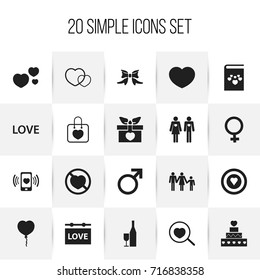 Set Of 20 Editable Love Icons. Includes Symbols Such As Woman Symbol, Smartphone, Loupe And More. Can Be Used For Web, Mobile, UI And Infographic Design.