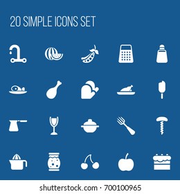Set Of 20 Editable Meal Icons. Includes Symbols Such As Pastry, Homemade Jelly, Berry And More. Can Be Used For Web, Mobile, UI And Infographic Design.