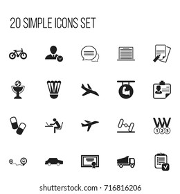 Set Of 20 Editable Mixed Icons. Includes Symbols Such As Drug, Dumbbell, Car And More. Can Be Used For Web, Mobile, UI And Infographic Design.
