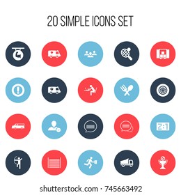 Set Of 20 Editable Mixed Icons. Includes Symbols Such As Result, Goblet, Biceps And More. Can Be Used For Web, Mobile, UI And Infographic Design.