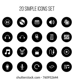 Set Of 20 Editable Mp3 Icons. Includes Symbols Such As Earphone, Refresh, Musical Instrument And More. Can Be Used For Web, Mobile, UI And Infographic Design.