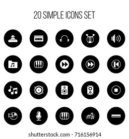 Set Of 20 Editable Music Icons. Includes Symbols Such As Ahead, Dossier, Pianoforte And More. Can Be Used For Web, Mobile, UI And Infographic Design.