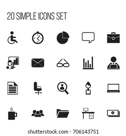 Set Of 20 Editable Office Icons. Includes Symbols Such As Watch, Dossier, Office Desk And More. Can Be Used For Web, Mobile, UI And Infographic Design.