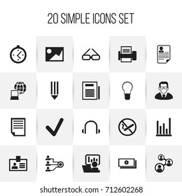 Set Of 20 Editable Office Icons. Includes Symbols Such As Unity, Control, Page And More. Can Be Used For Web, Mobile, UI And Infographic Design.