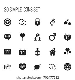 Set Of 20 Editable Passion Icons. Includes Symbols Such As Valentine Balloons, Affection Letter, Gear And More. Can Be Used For Web, Mobile, UI And Infographic Design.