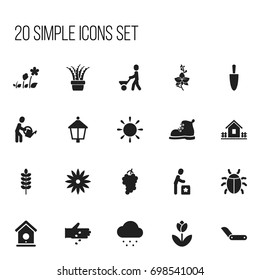 Set Of 20 Editable Planting Icons. Includes Symbols Such As Vera, Man With Trolley, Home With Fence And More. Can Be Used For Web, Mobile, UI And Infographic Design.