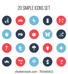 Set Of 20 Editable Planting Icons. Includes Symbols Such As Fruit Woods, Cluster, Tomahawk And More. Can Be Used For Web, Mobile, UI And Infographic Design.