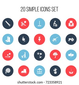 Set Of 20 Editable Planting Icons. Includes Symbols Such As Cacti, Footwear, Barley And More. Can Be Used For Web, Mobile, UI And Infographic Design.