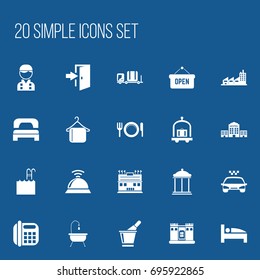 Set Of 20 Editable Plaza Icons. Includes Symbols Such As Bearings, Building, Opened Placard And More. Can Be Used For Web, Mobile, UI And Infographic Design.