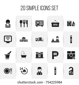 Set Of 20 Editable Plaza Icons. Includes Symbols Such As Strongbox, Fortress, Open Sign And More. Can Be Used For Web, Mobile, UI And Infographic Design.