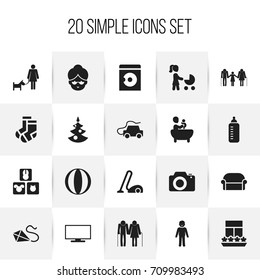 Set Of 20 Editable Relatives Icons. Includes Symbols Such As Sweeper, Fir, Car And More. Can Be Used For Web, Mobile, UI And Infographic Design.