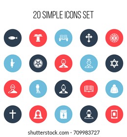 Set Of 20 Editable Religion Icons. Includes Symbols Such As Feng ShUI, Tribal Mask, Gospel And More. Can Be Used For Web, Mobile, UI And Infographic Design.