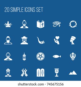 Set Of 20 Editable Religion Icons. Includes Symbols Such As Wineglass , Muslim, Candlestick. Can Be Used For Web, Mobile, UI And Infographic Design.