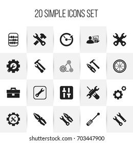 Set Of 20 Editable Repair Icons. Includes Symbols Such As Time, Wrench Hammer, Portfolio And More. Can Be Used For Web, Mobile, UI And Infographic Design.