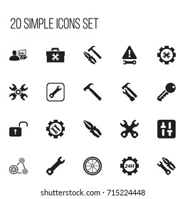 Set Of 20 Editable Repair Icons. Includes Symbols Such As Warning, Support Center, Cambelt And More. Can Be Used For Web, Mobile, UI And Infographic Design.