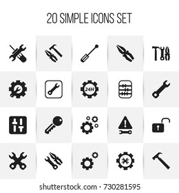 Set Of 20 Editable Repair Icons. Includes Symbols Such As Reconstruction, Cogwheels, Screwdriver And More. Can Be Used For Web, Mobile, UI And Infographic Design.
