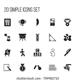 Set Of 20 Editable Science Icons. Includes Symbols Such As Skipping Rope, Tabulation, Alphabet Cube And More. Can Be Used For Web, Mobile, UI And Infographic Design.