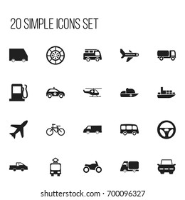 Set Of 20 Editable Shipment Icons. Includes Symbols Such As Tour Bus, Lorry, Food Transport And More. Can Be Used For Web, Mobile, UI And Infographic Design.