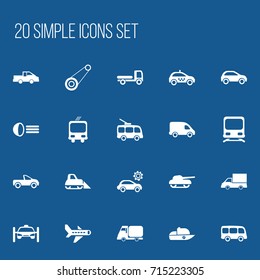 Set Of 20 Editable Shipment Icons. Includes Symbols Such As Hatchback, Garage, Drophead Coupe And More. Can Be Used For Web, Mobile, UI And Infographic Design.