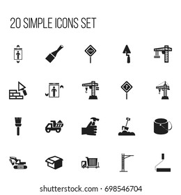 Set Of 20 Editable Structure Icons. Includes Symbols Such As Mallet, Mop, Shovel And More. Can Be Used For Web, Mobile, UI And Infographic Design.
