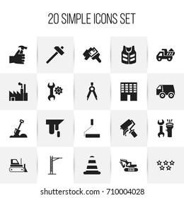 Set Of 20 Editable Structure Icons. Includes Symbols Such As Whisk, Oar, Warning Cone And More. Can Be Used For Web, Mobile, UI And Infographic Design.