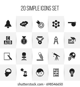 Set Of 20 Editable Teach Icons. Includes Symbols Such As Hardhat, Math Tool, Binoculars And More. Can Be Used For Web, Mobile, UI And Infographic Design.