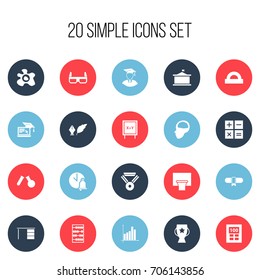 Set Of 20 Editable Teach Icons. Includes Symbols Such As Calculator, Graph, Goblet And More. Can Be Used For Web, Mobile, UI And Infographic Design.