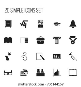 Set Of 20 Editable Teach Icons. Includes Symbols Such As Bookcase, Achievement, Math Root And More. Can Be Used For Web, Mobile, UI And Infographic Design.