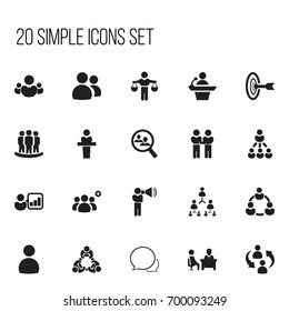 Set Of 20 Editable Team Icons. Includes Symbols Such As Talking Man, Command, Leader. Can Be Used For Web, Mobile, UI And Infographic Design.