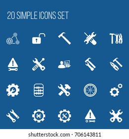 Set Of 20 Editable Tool Icons. Includes Symbols Such As Build Equipment, Utility, Handle Hit. Can Be Used For Web, Mobile, UI And Infographic Design.