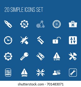 Set Of 20 Editable Toolkit Icons. Includes Symbols Such As Opened Padlock, Screwdriver Wrench, Utility And More. Can Be Used For Web, Mobile, UI And Infographic Design.