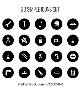 Set Of 20 Editable Tools Icons. Includes Symbols Such As Scoop, Chisel Scraper, Trowel And More. Can Be Used For Web, Mobile, UI And Infographic Design.