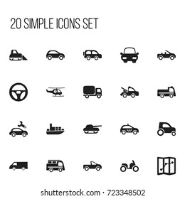 Set Of 20 Editable Transport Icons. Includes Symbols Such As Moped, Auto, Tractor And More. Can Be Used For Web, Mobile, UI And Infographic Design.