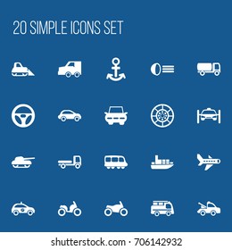 Set Of 20 Editable Transportation Icons. Includes Symbols Such As City Drive, Sheriff, Motorbike And More. Can Be Used For Web, Mobile, UI And Infographic Design.