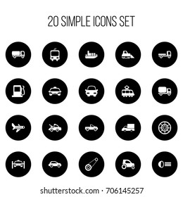 Set Of 20 Editable Transportation Icons. Includes Symbols Such As Transportation, Automotive, Luminary And More. Can Be Used For Web, Mobile, UI And Infographic Design.
