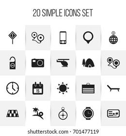 Set Of 20 Editable Travel Icons. Includes Symbols Such As Trading Purse, Tabernacle, Do Not Disturb And More. Can Be Used For Web, Mobile, UI And Infographic Design.