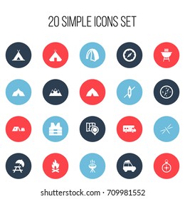 Set Of 20 Editable Travel Icons. Includes Symbols Such As Compass, Mountain, Refuge And More. Can Be Used For Web, Mobile, UI And Infographic Design.